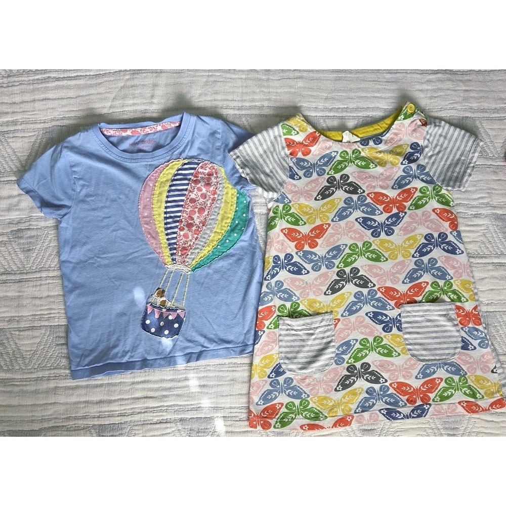 Mini Boden Girls Butterfly Dress & Hot Air Balloon Tee Bundle Size 6-7Y